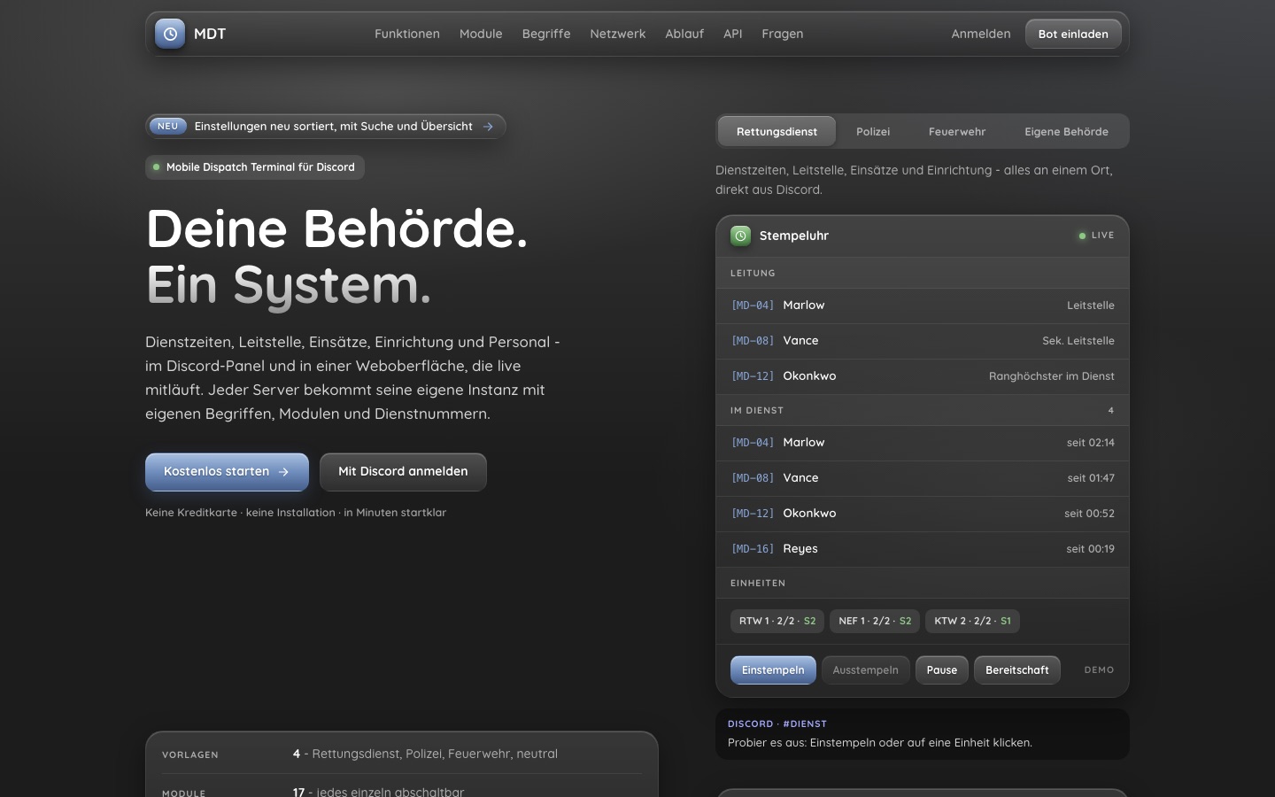 The MDT landing page