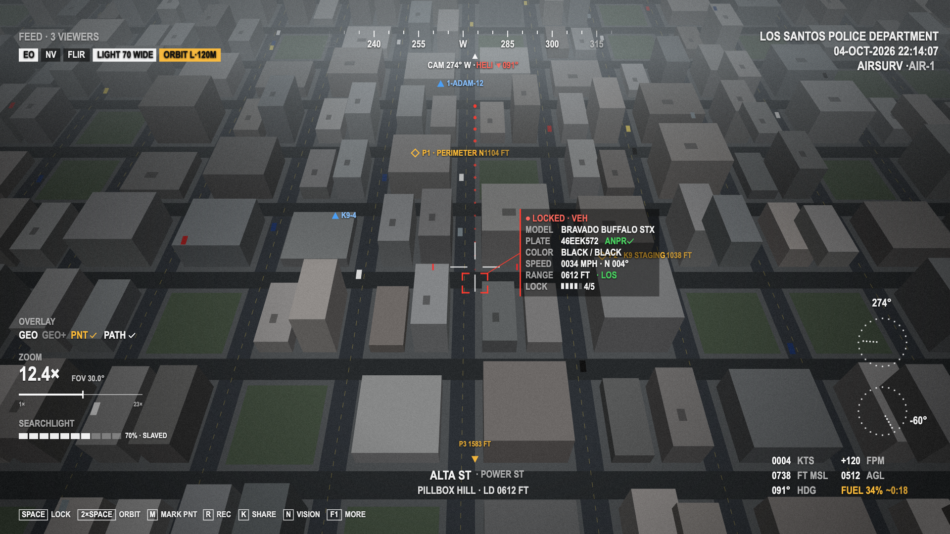 AIRSURV HUD v2, EO mode with a locked vehicle