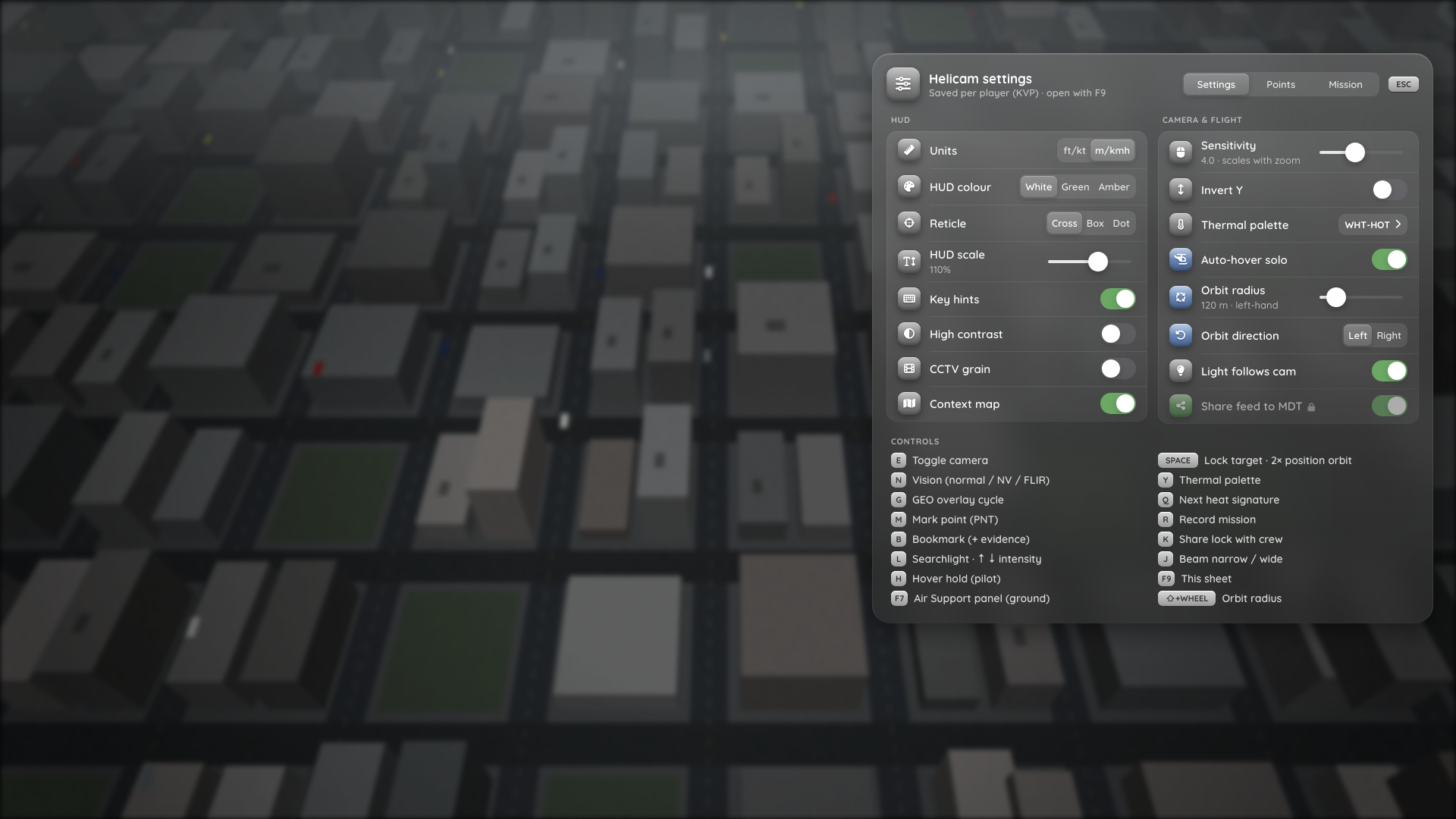 F9 settings sheet